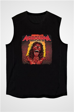 Airbourne Baskılı Unisex Siyah Kolsuz Tişört
