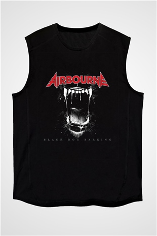Airbourne Baskılı Unisex Siyah Kolsuz Tişört