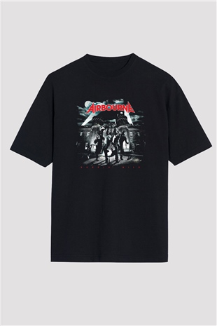 Airbourne Baskılı Unisex Siyah Oversize Tişört