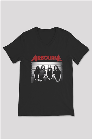 Airbourne Siyah Unisex V Yaka Tişört