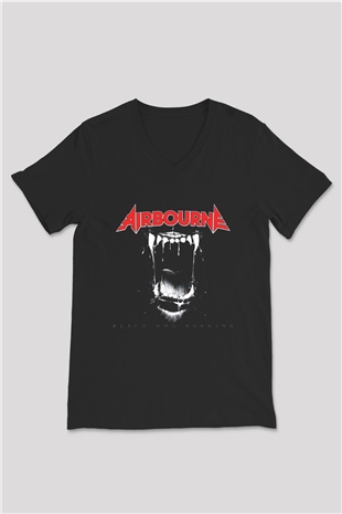 Airbourne Siyah Unisex V Yaka Tişört T-Shirt