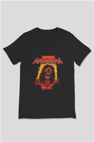 Airbourne Siyah Unisex V Yaka Tişört T-Shirt