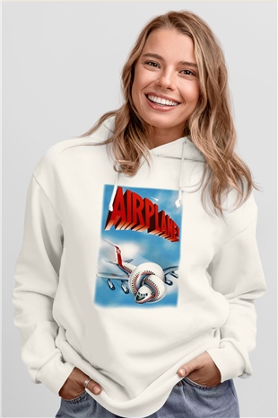 Airplane Beyaz Unisex Kapşonlu Sweatshirt