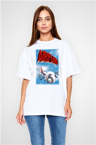 Airplane Beyaz Unisex Oversize Tişört
