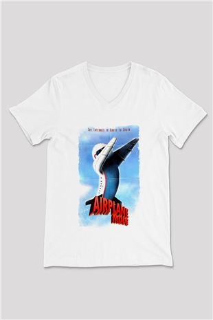 Airplane Beyaz Unisex  V Yaka Tişört