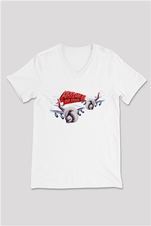 Airplane Beyaz Unisex  V Yaka Tişört