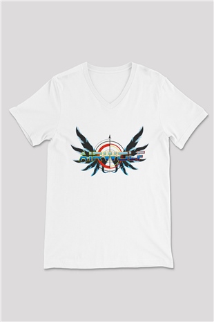 Airwolf Beyaz Unisex V Yaka Tişört