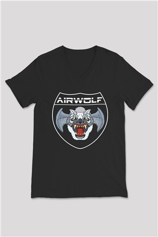Airwolf Siyah Unisex  V Yaka Tişört