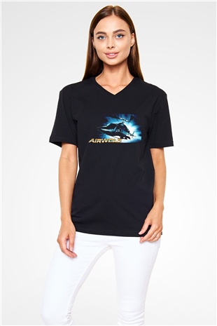 Airwolf Siyah Unisex  V Yaka Tişört