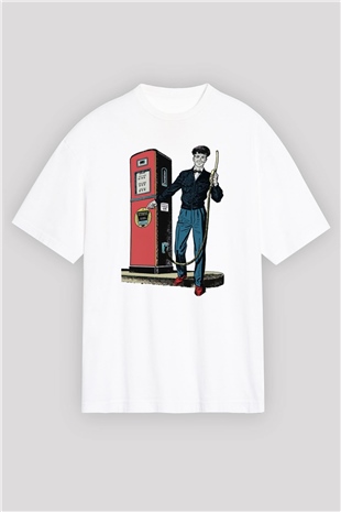 Akaryakıt Beyaz Oversize Tişört Oversize T-shirt - TişörtFabrikası