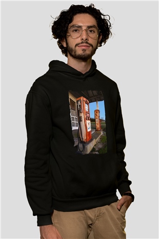 Akaryakıt Siyah Unisex Kapüşonlu Sweatshirt