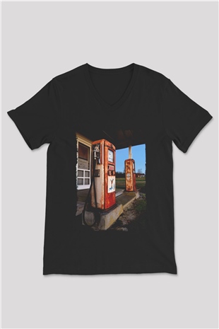 Akaryakıt Siyah Unisex V Yaka Tişört