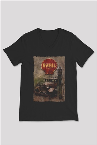 Akaryakıt Siyah Unisex V Yaka Tişört