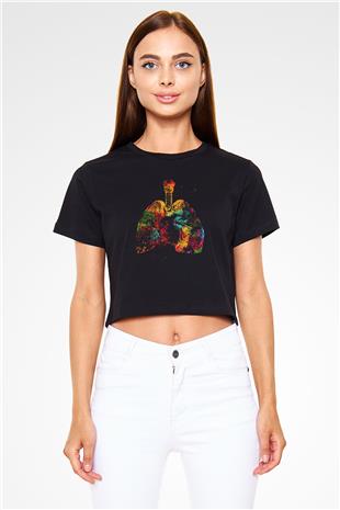 Akciğer Baskılı Crop Top Kadın Tİşört - Tshirt