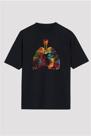 Akciğer Baskılı Unisex Oversize Tişört - Tshirt
