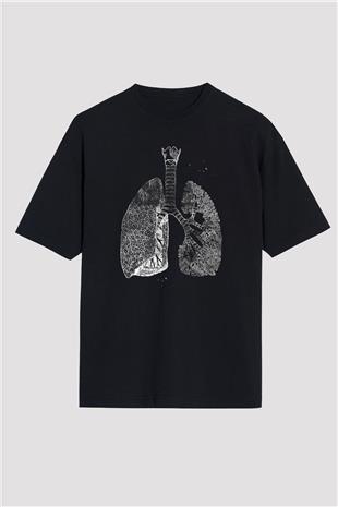 Akciğerler Baskılı Unisex Oversize Tişört - Tshirt