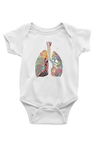 Akciğerler Renkli Baskılı Beyaz Bebek Body - Zıbın