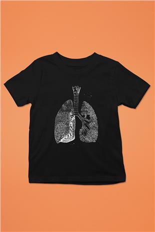 Akciğerler Renkli Baskılı Unisex Siyah Çocuk Tişörtü - Tshirt