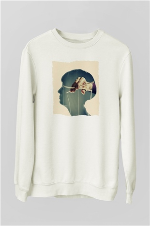 Akıl Oyunları Baskılı Unisex Beyaz  Sweatshirt