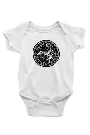 Akrep Burcu Baskılı Beyaz Unisex Bebek Body - Zıbın