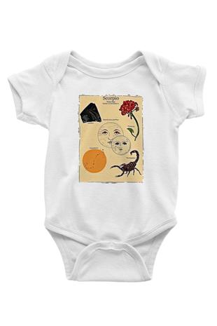 Akrep Burcu Baskılı Beyaz Unisex Bebek Body - Zıbın