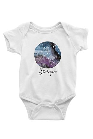 Akrep Burcu Baskılı Beyaz Unisex Bebek Body - Zıbın