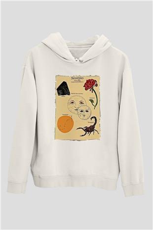 Akrep Burcu Baskılı Beyaz Unisex Hoodie