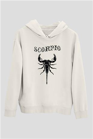 Akrep Burcu Baskılı Beyaz Unisex Hoodie