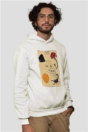 Akrep Burcu Baskılı Beyaz Unisex Hoodie