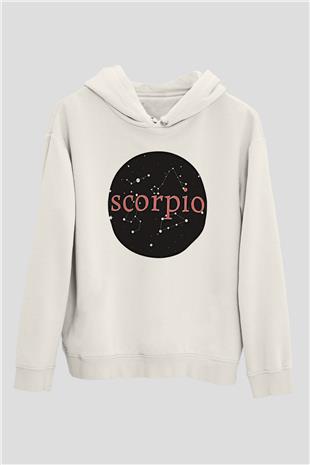 Akrep Burcu Baskılı Beyaz Unisex Hoodie