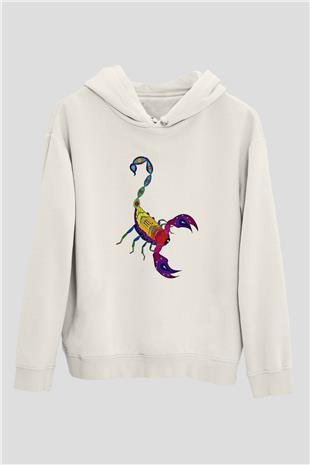 Akrep Burcu Baskılı Beyaz Unisex Hoodie