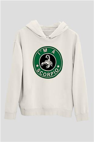 Akrep Burcu Baskılı Beyaz Unisex Hoodie