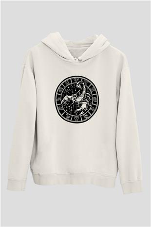 Akrep Burcu Baskılı Beyaz Unisex Hoodie