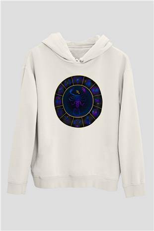Akrep Burcu Baskılı Beyaz Unisex Hoodie