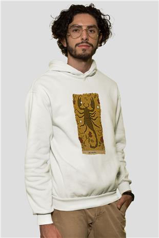 Akrep Burcu Baskılı Beyaz Unisex Hoodie