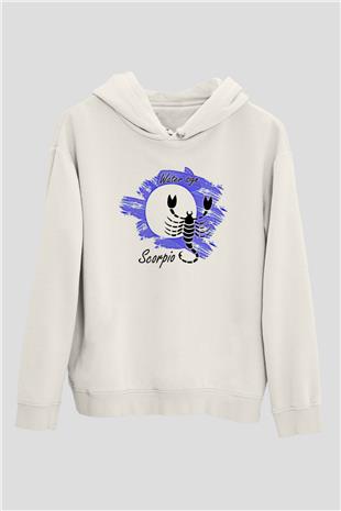 Akrep Burcu Baskılı Beyaz Unisex Hoodie