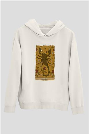 Akrep Burcu Baskılı Beyaz Unisex Hoodie