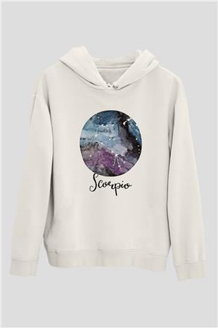 Akrep Burcu Baskılı Beyaz Unisex Hoodie