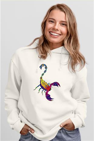 Akrep Burcu Baskılı Beyaz Unisex Hoodie