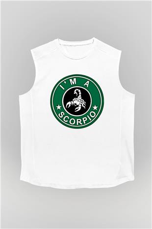 Akrep Burcu Baskılı Beyaz Unisex Kolsuz Tişört - Tshirt