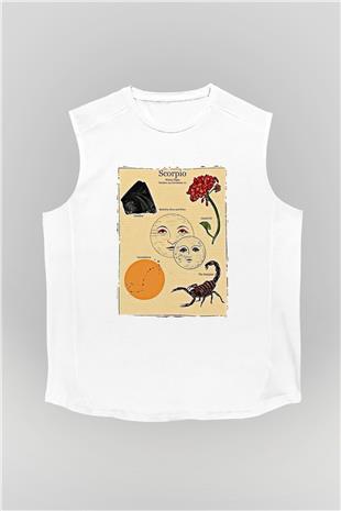 Akrep Burcu Baskılı Beyaz Unisex Kolsuz Tişört - Tshirt
