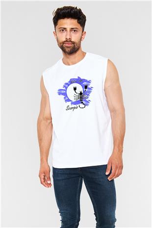 Akrep Burcu Baskılı Beyaz Unisex Kolsuz Tişört - Tshirt