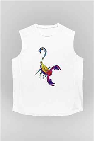 Akrep Burcu Baskılı Beyaz Unisex Kolsuz Tişört - Tshirt