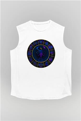Akrep Burcu Baskılı Beyaz Unisex Kolsuz Tişört - Tshirt