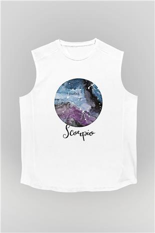 Akrep Burcu Baskılı Beyaz Unisex Kolsuz Tişört - Tshirt