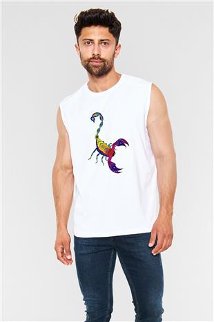 Akrep Burcu Baskılı Beyaz Unisex Kolsuz Tişört - Tshirt
