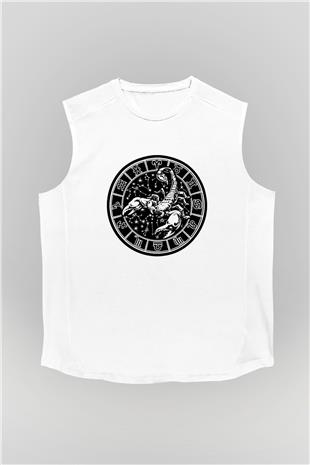 Akrep Burcu Baskılı Beyaz Unisex Kolsuz Tişört - Tshirt