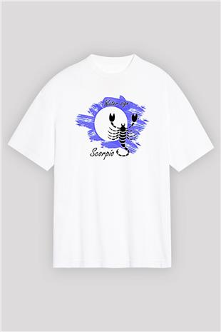 Akrep Burcu Baskılı Beyaz Unisex Oversize Tişört - Tshirt