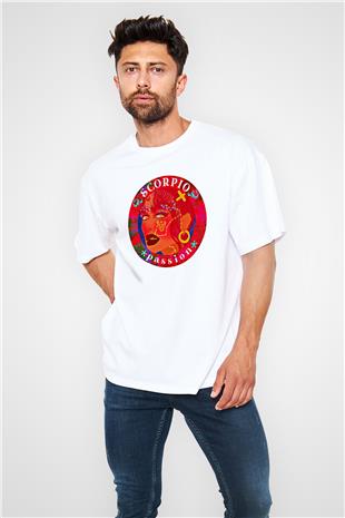 Akrep Burcu Baskılı Beyaz Unisex Oversize Tişört - Tshirt