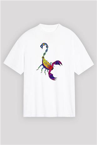 Akrep Burcu Baskılı Beyaz Unisex Oversize Tişört - Tshirt
